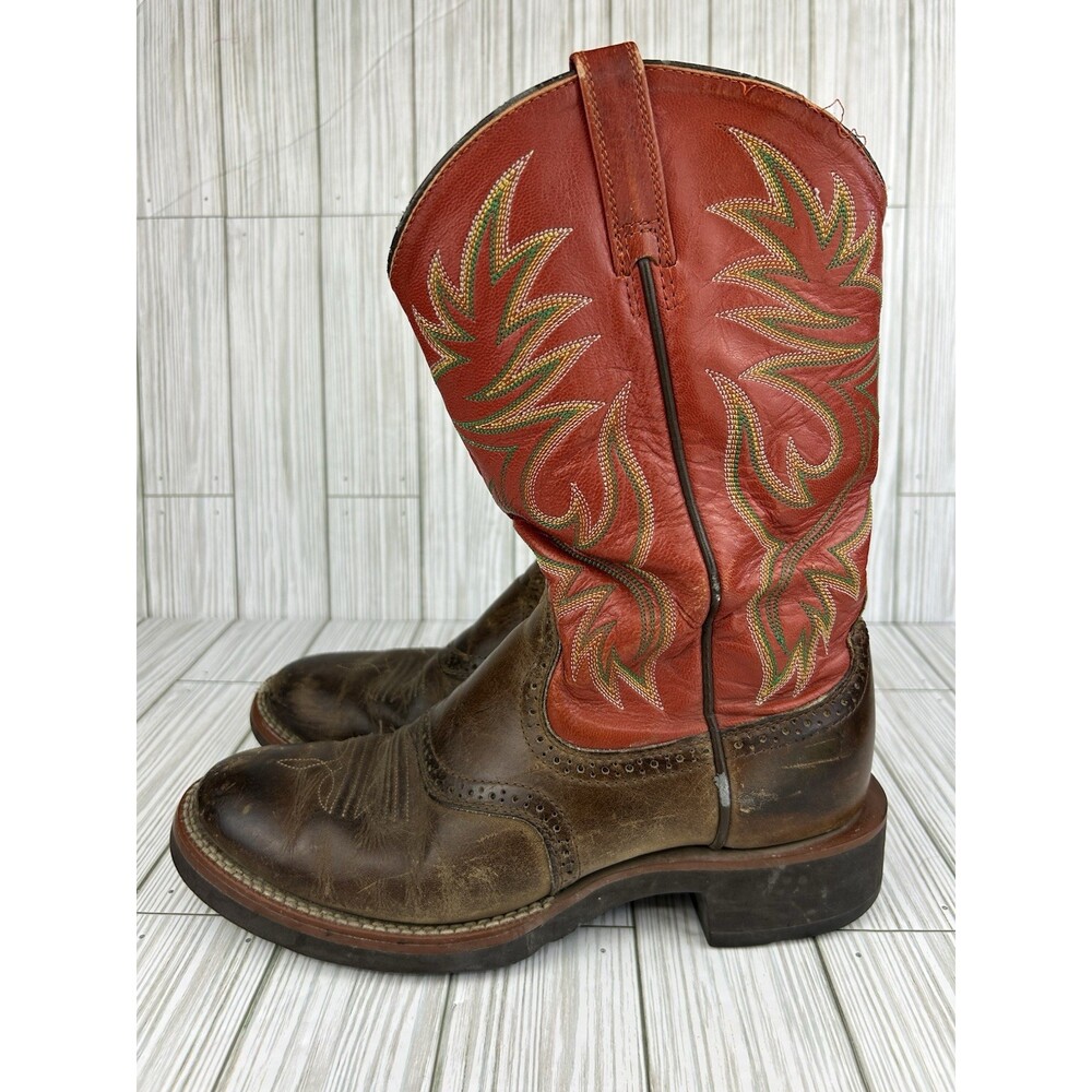 ARIAT COBALT XR DISTRESSED BROWN & RED LEATHER TOE COWBOY BOOTS #29926 MENS 9D